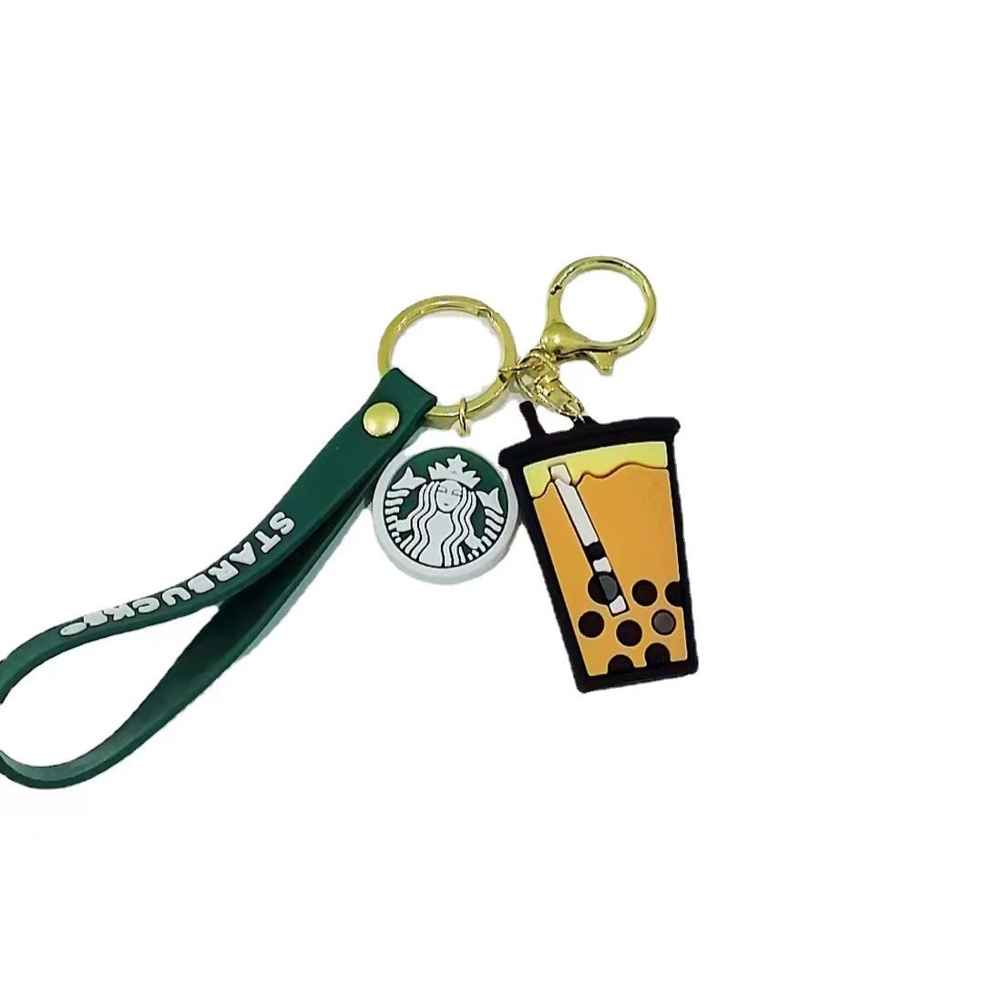 PVC Cup Keychain Colorful Iced Drink Charm with Green Strap 5