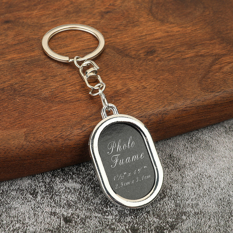 Photo Frame Couple Keychain Zinc Alloy Polished Silver Modern Square 8