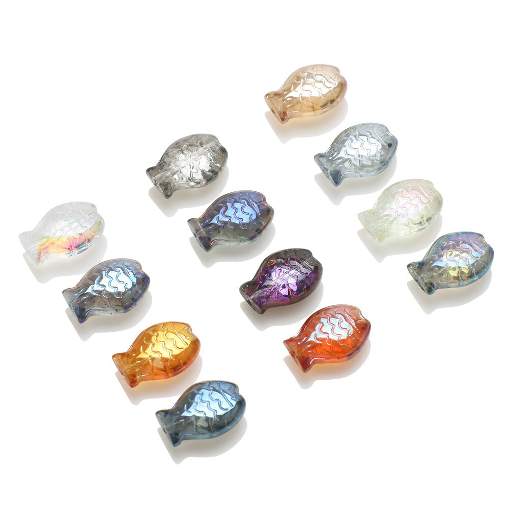 Electroplated Fish Glass Beads 10x14mm Japanese Style Perforated 30pcs 2