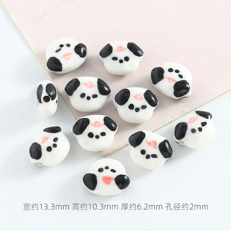 Hand Painted Frog and Puppy Ceramic Beads Glossy Finish 5pcs 8