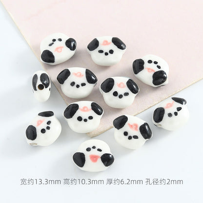 Hand Painted Frog and Puppy Ceramic Beads Glossy Finish 5pcs 8