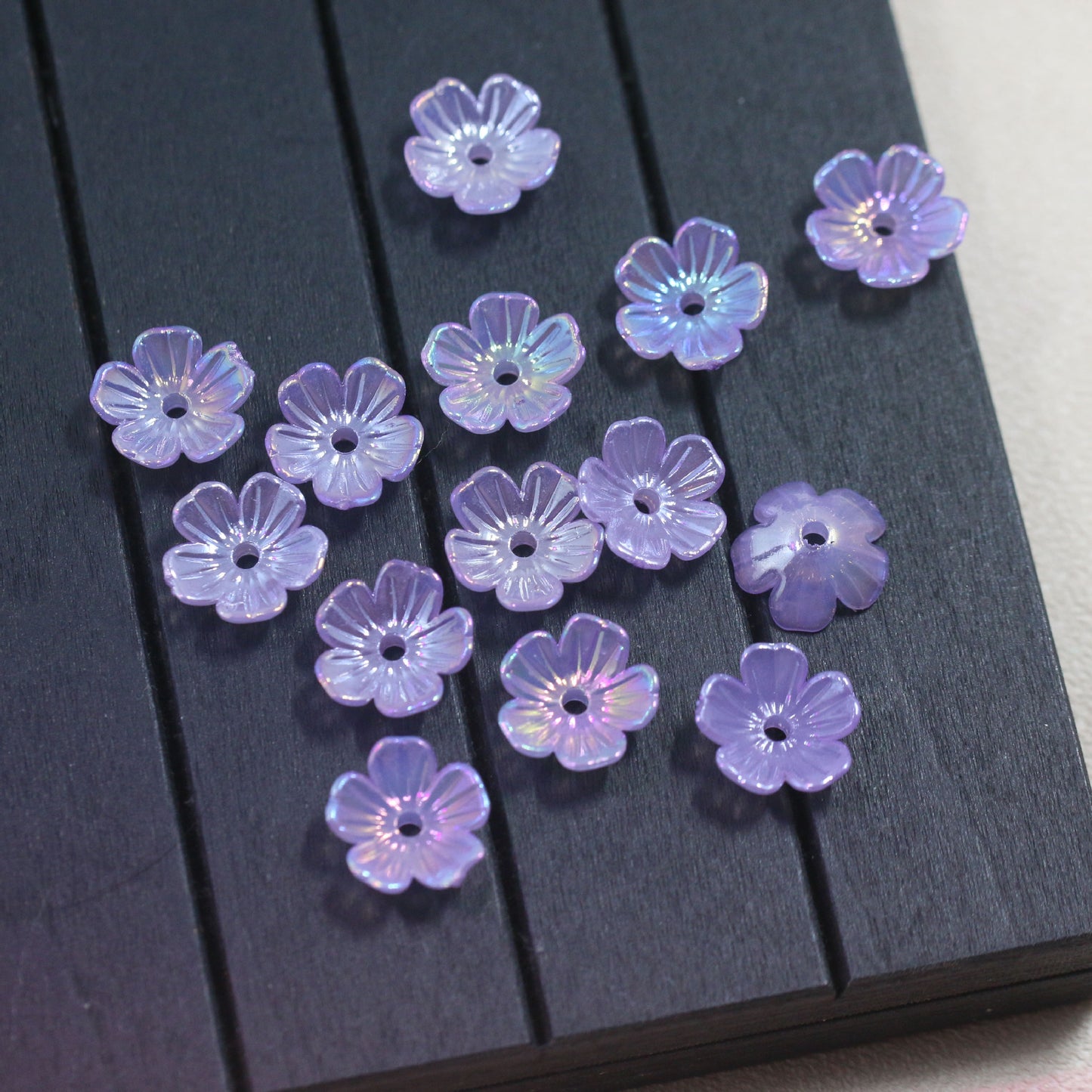 Plated Five Flower Acrylic Beads 11mm Iridescent Pastel 100pcs 7