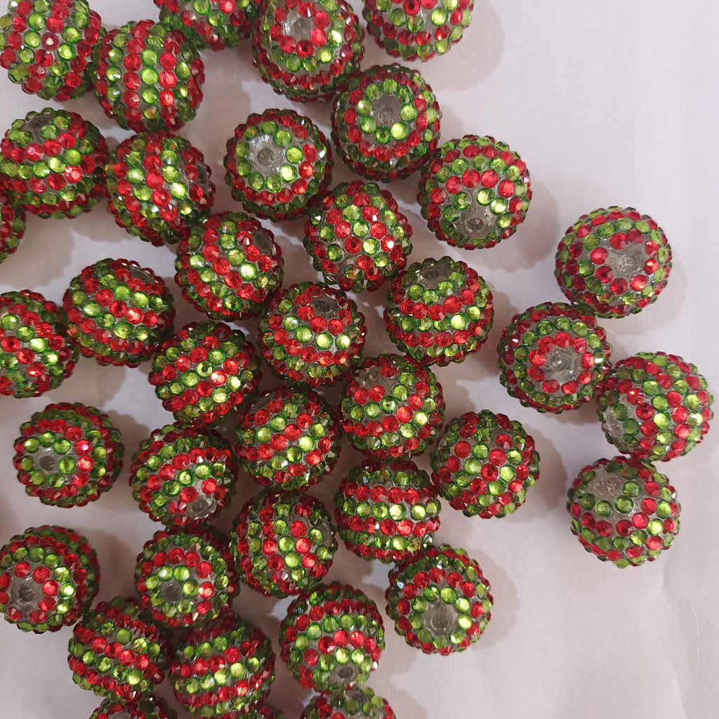 Plated Bubblegum Beads 16-22mm Christmas Red Green Striped 5pcs 3
