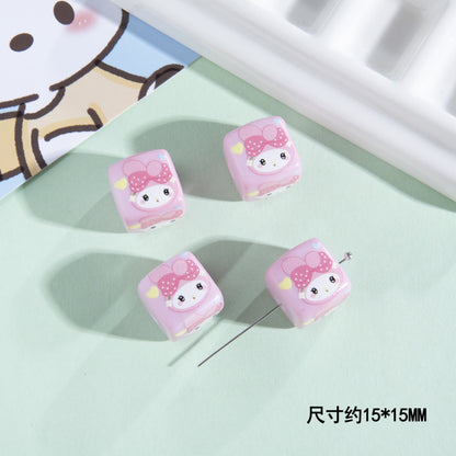 Printed Acrylic Square Beads 15mm Sanrio Pastel Colors 10pcs 18