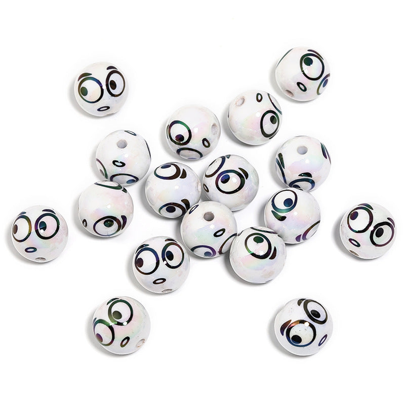 UV Plating Round Acrylic Beads 16mm Funny Emoji Faces 50pcs 10