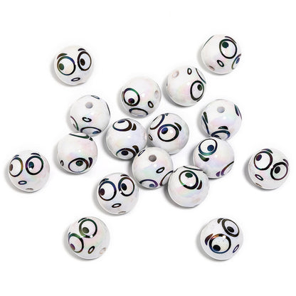UV Plating Round Acrylic Beads 16mm Funny Emoji Faces 50pcs 10