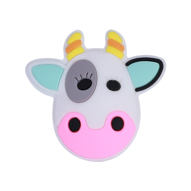 Silicone Focal Beads Cow Face Pastel Color Matte Finish 20pcs