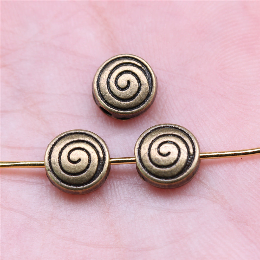 Flat Metal Beads 8mm Spiral Threaded Pattern Antique Silver Tone 50pcs 6