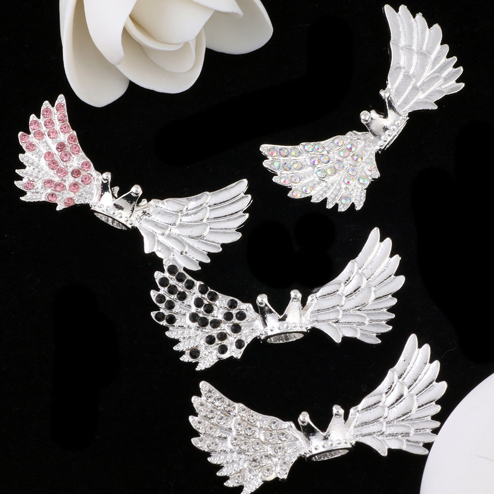Angel Crown Wing Alloy Rhinestone Beads 25x53mm Detailed 4pcs 3