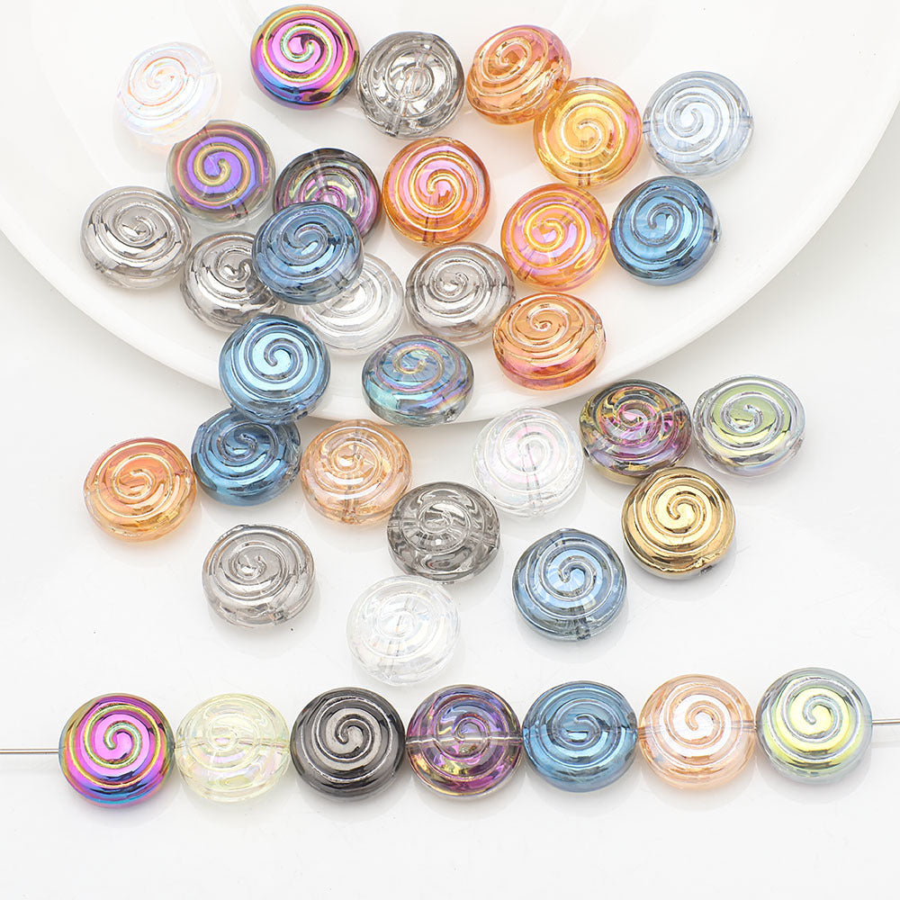 Electroplated Flat Spiral Glass Beads 12mm Metallic Iridescent 30pcs 2