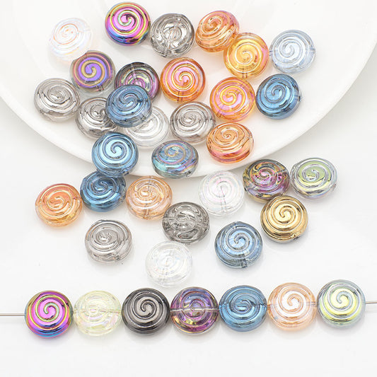 Electroplated Flat Spiral Glass Beads 12mm Metallic Iridescent 30pcs 2