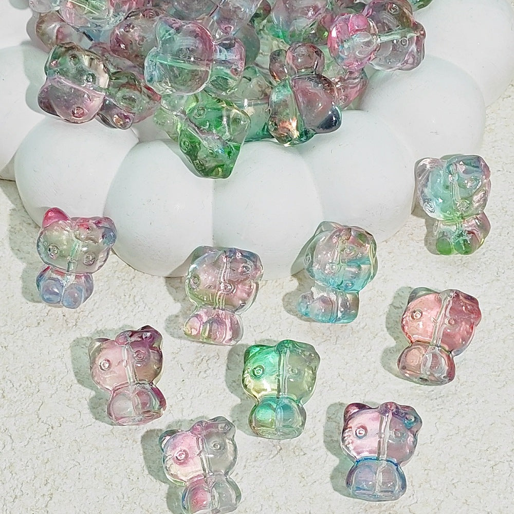 Gradient 3D Cat Figurine Glass Beads 20mm Pastel Colors 20pcs 4