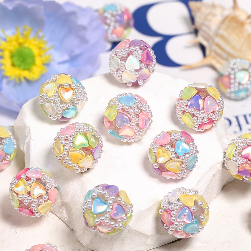 Embellished Bubblegum Beads 18mm Tiny Heart Pearl Finish Pastel 10pcs