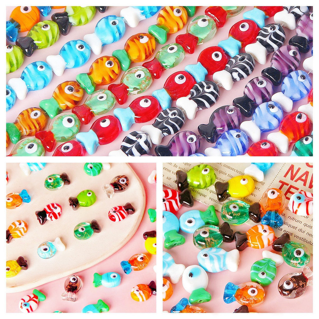 Small Fish Glass Beads 20x13mm Multi Color Glossy 10pcs 2