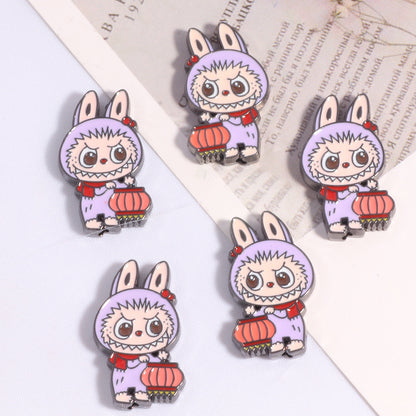 Lantern Metal Beads 24mm Colorful Enamel Bunny Holding 10pcs 9