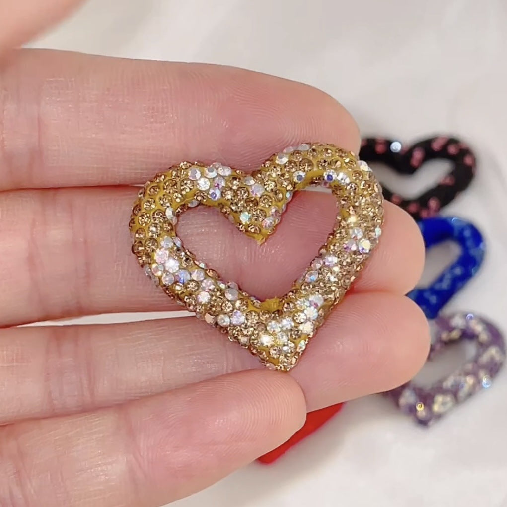 Shimmer Hollow Heart Frame Polymer Clay Rhinestone Beads 32mm 6pcs 9