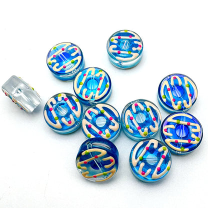 Lampwork Glass Beads Donut 15mm Hand Painted Cream Thick 10pcs 9