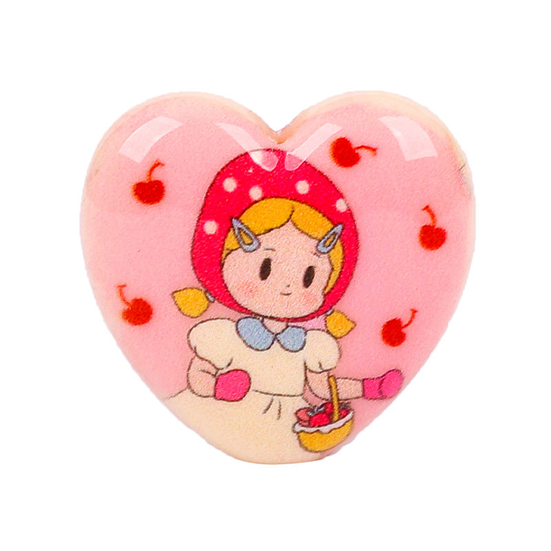 Double-Sided Heart Acrylic Beads 25mm Fairy Tale Girl Pattern 10pcs 5