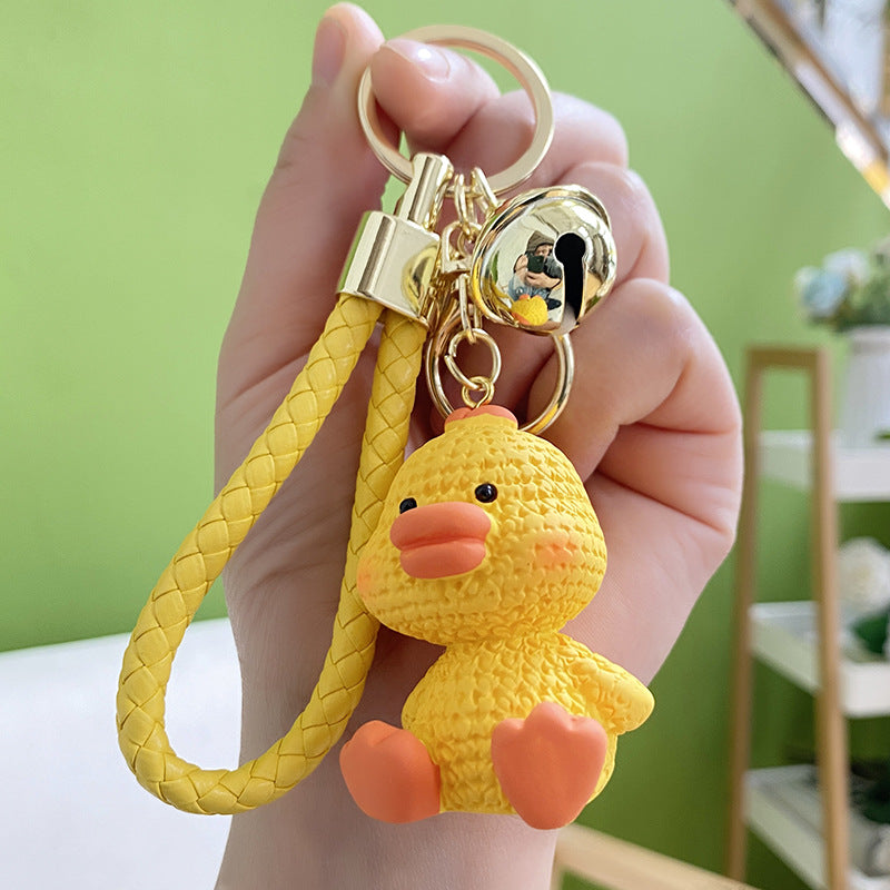 Resin Animal Keychain Pig Duck with Braided Strap and Gold Accents 7