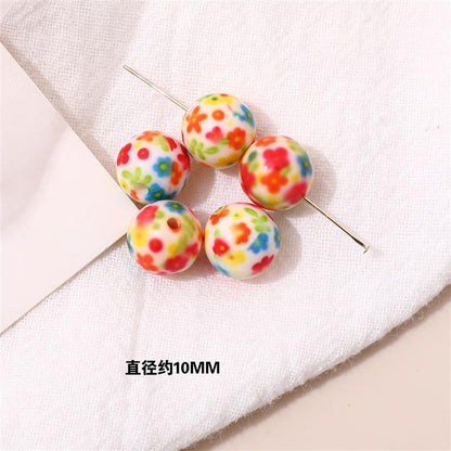 Japanese Vintage Showa Printed Resin Beads 10/12mm Glossy Floral 15pcs 8