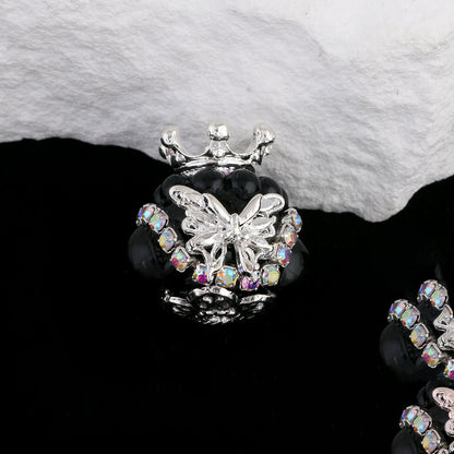 Butterfly Crown Polymer Clay Rhinestone Beads 21mm Round 6pcs 4