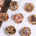 Embellished Bubblegum Beads 19mm Antique Gilded Rose Rhinestone 5pcs 3