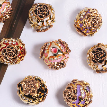 Embellished Bubblegum Beads 19mm Antique Gilded Rose Rhinestone 5pcs 3