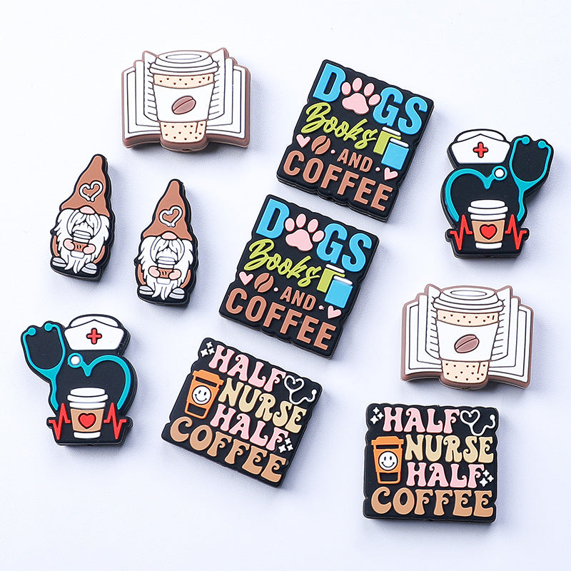 Silicone Focal Beads Coffee Stethoscope Gnome Holding Coffee Cup 1 pcs 3