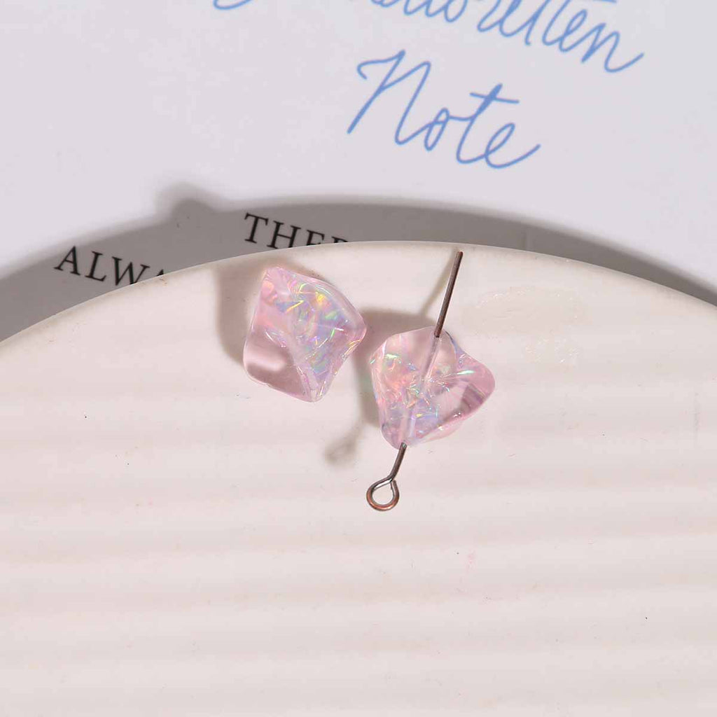 UV Plating Irregular Ice Cube Acrylic Beads 14mm Pink 10pcs 6