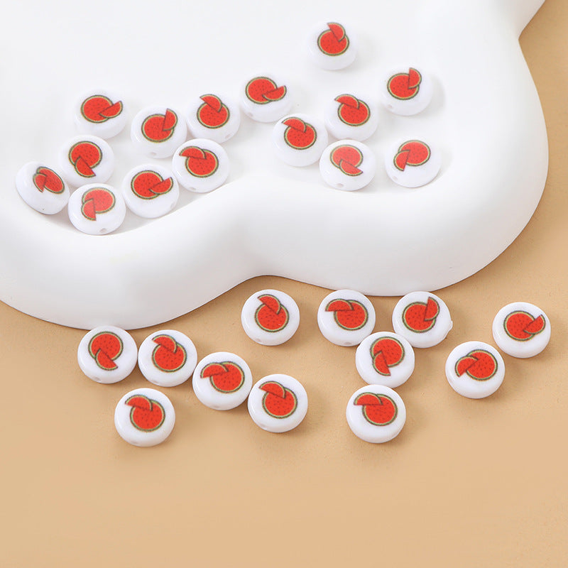 Fruit Series Printed Acrylic Flat Beads 11mm Cherry Design 100pcs 2