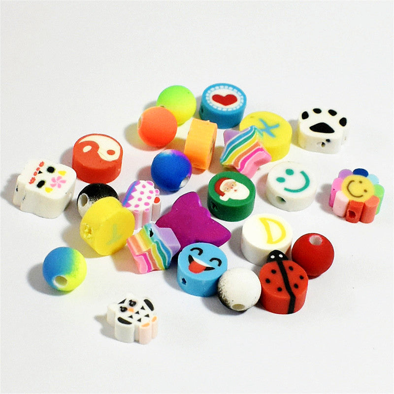 Slice Clay Beads 10mm Multicolor Hearts Flowers Stars Fruit 100pcs 6