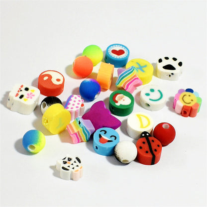 Slice Clay Beads 10mm Multicolor Hearts Flowers Stars Fruit 100pcs 6