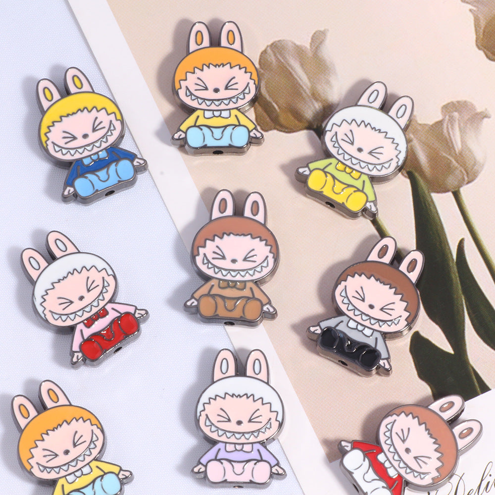 Cheerful Bunny Ear Metal Beads 24mm Colorful Enamel Alloy 10pcs 2