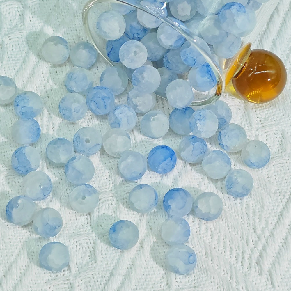 Frosted Round Glass Beads 6mm Colorful Speckled Matte Finish 50pcs 25