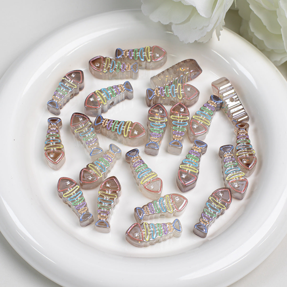 Plating Colorful Fish Bone Resin Beads 24mm 10pcs 11