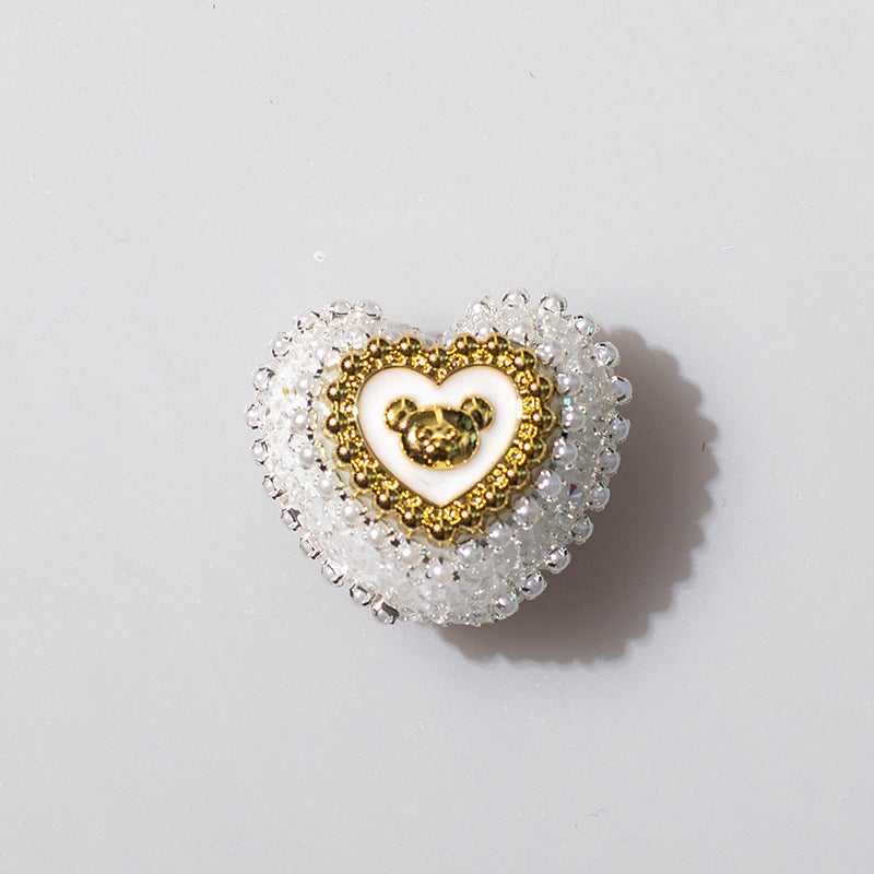 Heart Bear Rhinestone Acrylic Focal Beads 27.5x24.6mm 10pcs 5