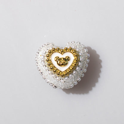 Heart Bear Rhinestone Acrylic Focal Beads 27.5x24.6mm 10pcs 5