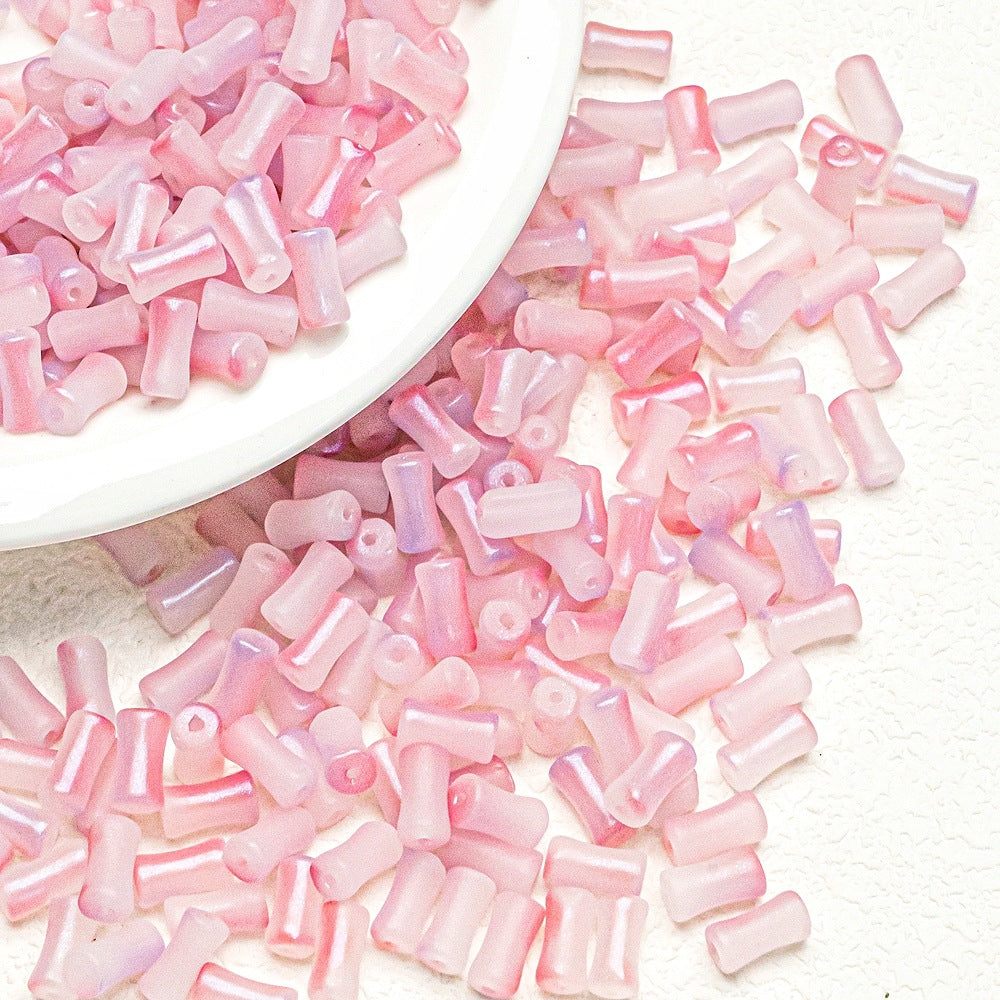 Bamboo Frosted Glass Beads 6x12mm Pastel Matte Finish 50pcs 10