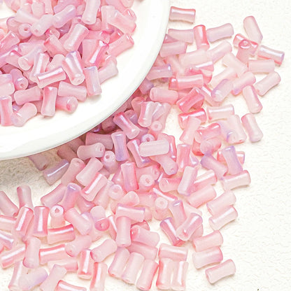 Bamboo Frosted Glass Beads 6x12mm Pastel Matte Finish 50pcs 10