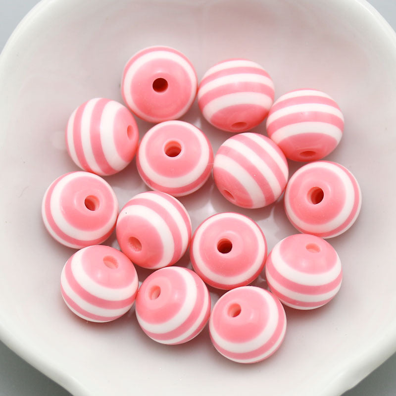 Rainbow Color Striped Resin Beads 12mm Round Glossy 60pcs 9