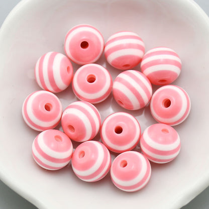 Rainbow Color Striped Resin Beads 12mm Round Glossy 60pcs 9