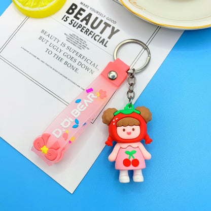 PVC Girl Keychain Silicone Cute Cartoon Character with Strap 6