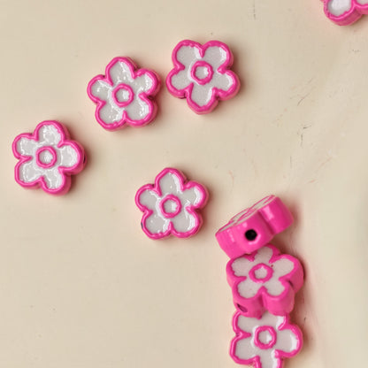 Flower Metal Beads 10mm Baking Painted Two-Color Zinc Alloy 10pcs 15