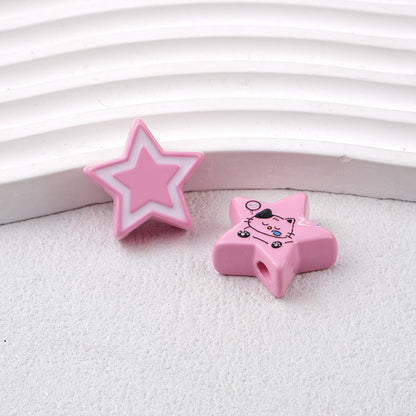 Star Acrylic Beads 22mm Cat Pattern Glossy Colorful 20pcs 10