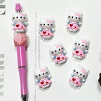 Silicone 3D Focal Beads Kitty Cat Wearing Pink Heart Dress 6