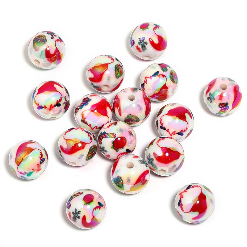 Plating Acrylic Beads 16mm Santa Claus Printed Christmas Mixed 50pcs 8
