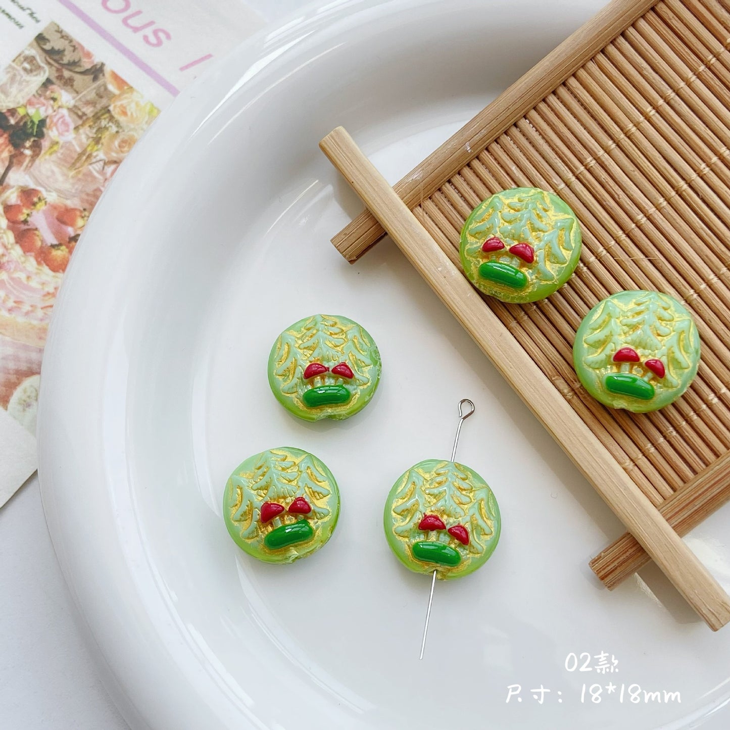 Forest Series Gilded Lampwork Glass Beads Nature Inspired Vintage 10pcs 5