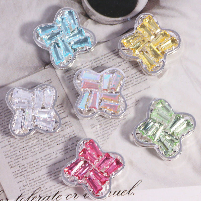 Rhinestone Paved Four-leaf Clover Rhinestone Beads 16mm Alloy 3pcs 12