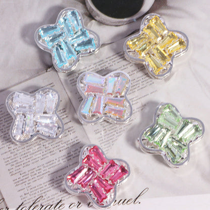 Rhinestone Paved Four-leaf Clover Rhinestone Beads 16mm Alloy 3pcs 12