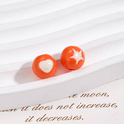 Painted Round Acrylic Beads 10mm Double Sided Heart and Star Pattern 50pcs 16